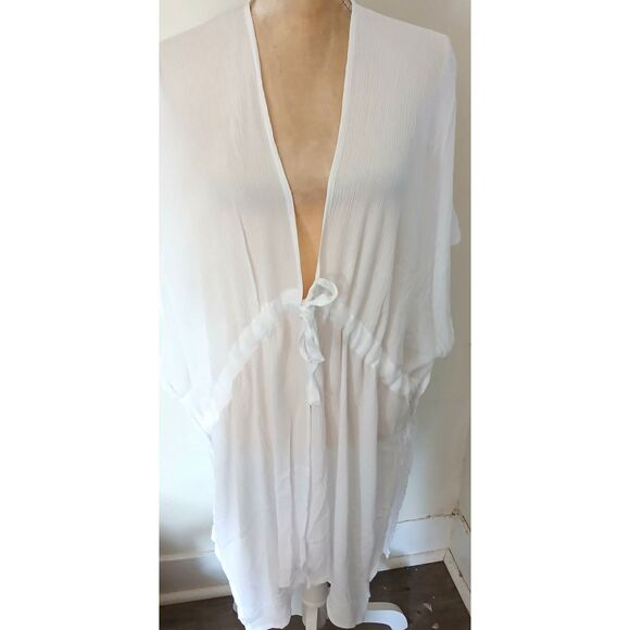 NWT Time & Tru white swim suit cover-up beach front tie sz 2X-3X 100% rayon - Picture 1 of 4